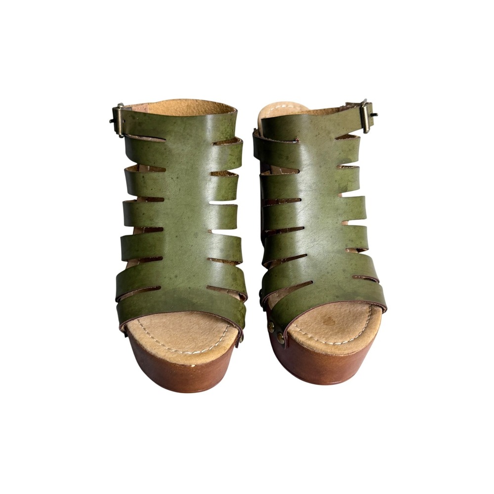 Cape Robbin Platform Sandals Boho Earthy Hippie Block Heel Wood Clog Sz 6 Green
